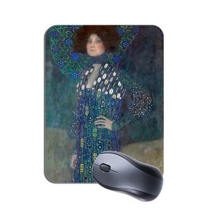 Gustav Klimt Emilie Flöge Portrait Mouse Mat Mousepad. Bildnis Emily Floge Vintage Art Nouveau Print High Quality Computer Mouse Pad. Gift