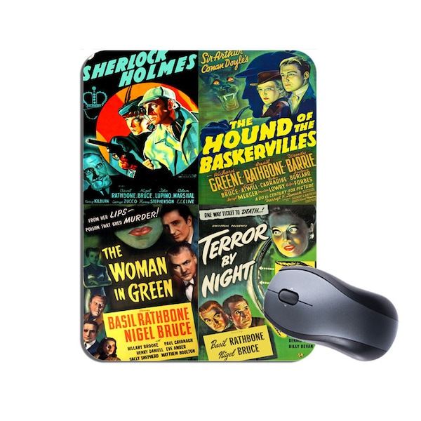 Sherlock Holmes Movie Posters Mouse Mat Mouse Pad. High Quality Mousepad. Hound Of The Baskervilles, Woman In Green Vintage Film Gift