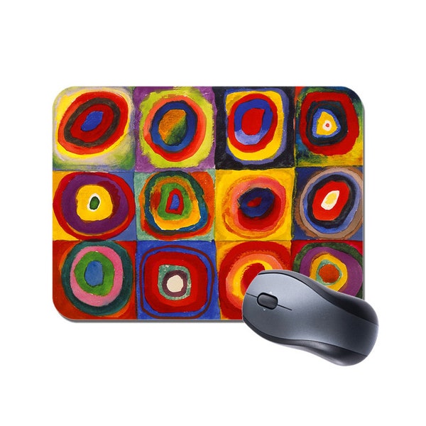 Wassily Kandinsky Farbstudie Quadrate Mouse Mat Mousepad. Étude des couleurs, Carrés avec cercles concentriques Art De haute qualité Tapis de souris Vasily