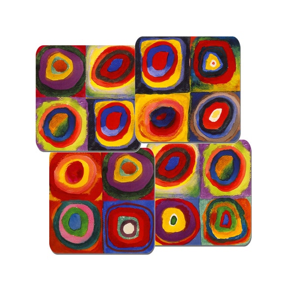 Wassily Kandinsky Farbstudie Quadrate Coaster Set Of 4 Cork De haute qualité soutenu. Étude des couleurs, carrés avec cercles concentriques Vasily Wasily