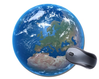 Planet Earth Round Mouse Mat Mousepad. High Quality Computer Round Mouse Pad. Earth Surface From Space Planet Gift Birthday Present