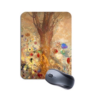 Puede incluir: Una pintura abstracta colorida de una persona sentada bajo un árbol con un fondo de flores y hojas. La pintura está realizada en un estilo que recuerda al movimiento impresionista.