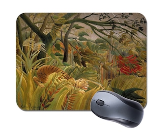 Tiger in a Tropical Storm Henri Rousseau Mouse Mat Mousepad. Rousseau Surprised! Vintage Classic High Quality Computer Mouse Gift