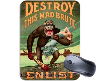 Destruya esta alfombrilla de ratón enojada y bruta Mousepad. Vintage Primera Guerra Mundial WW1 cartel de propaganda militar de EE. UU. Alfombrilla de ratón de ordenador de alta calidad regalo