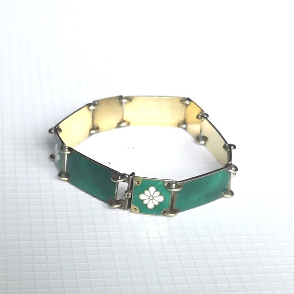 Volmer Bahner  Denmark Scandinavian sterling silver 925 green enamel link bracelet with sunburst flowers... Toin very good condition