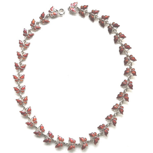 Volmer Bahner Denmark VB Scandinavian necklace red enamel sterling silver 925 butterflies in very good condition vintage 1960s rare