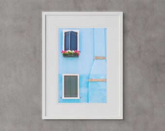 Flower Box | Burano, Venice, Italy • Venezia, Italia • 8.5x11 print • Colorful Blue House • Italian Living • Travel Photography • Murano
