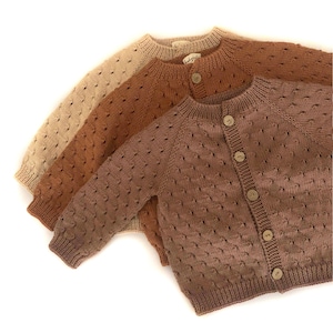 Hand Knitted Baby Cardigan - Handmade Baby Sweater - 100% Organic Cotton - Natural, Ethically made, choose Natural colors