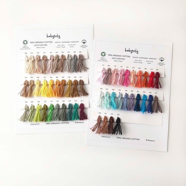 Babytoly Organic Cotton Yarn Sample Color Card, Super soft GOTS Certified 100% Organic Cotton Knitting and Crochet Yarn Sample Shade Card