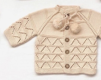 Hand Knitted Baby Cardigan - Handmade Baby Cardigan - 100% Organic Cotton - Organic, Natural, Ethically made, Natural earth colors