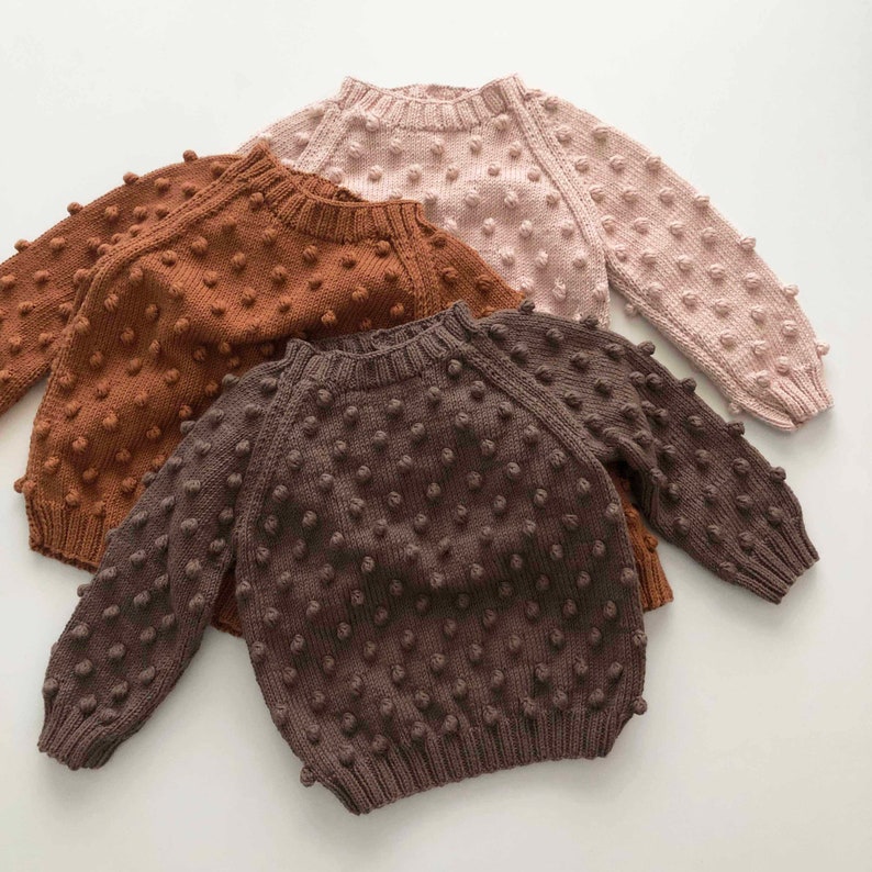 Hand Knitted Popcorn Sweater Handmade Popcorn Pullover 100% Organic Cotton Organic, Ethically made, Natural colors image 1