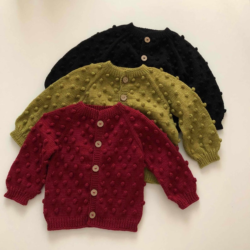 Hand Knitted Baby Cardigan Popcorn Cardigan Handmade Baby Sweater 100% Organic Cotton Natural, Ethically made, select colors image 9
