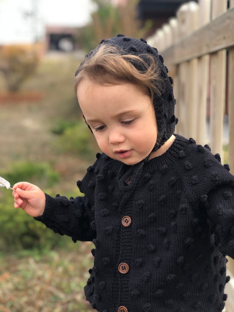 Hand Knitted Baby Cardigan Popcorn Cardigan Handmade Baby Sweater 100% Organic Cotton Natural, Ethically made, select colors image 5