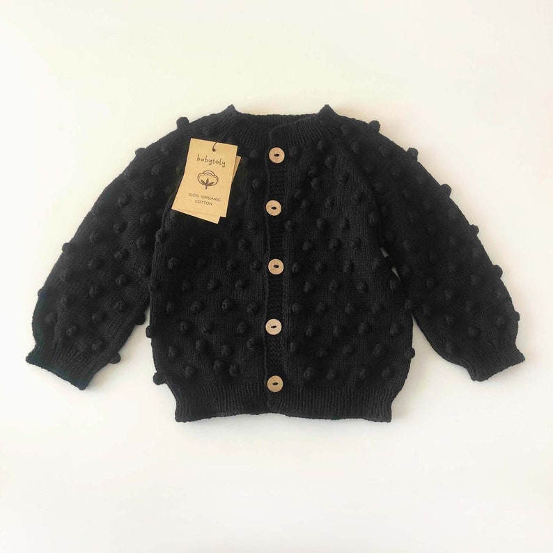 Hand Knitted Baby Cardigan Popcorn Cardigan Handmade Baby Sweater 100% Organic Cotton Natural, Ethically made, select colors image 1