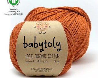 Organic Cotton Yarn, 50 gr (1.76 oz) 105 mt (115 yrd) Super Soft Naturally Dyed GOTS Certified 100% Organic Cotton Knitting and Crochet Yarn