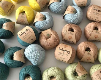 Organic Cotton Yarn, 50 gr (1.76 oz) 105 mt (115 yrd) Super Soft GOTS Certified 100% Organic Cotton Knitting and Crochet Yarn