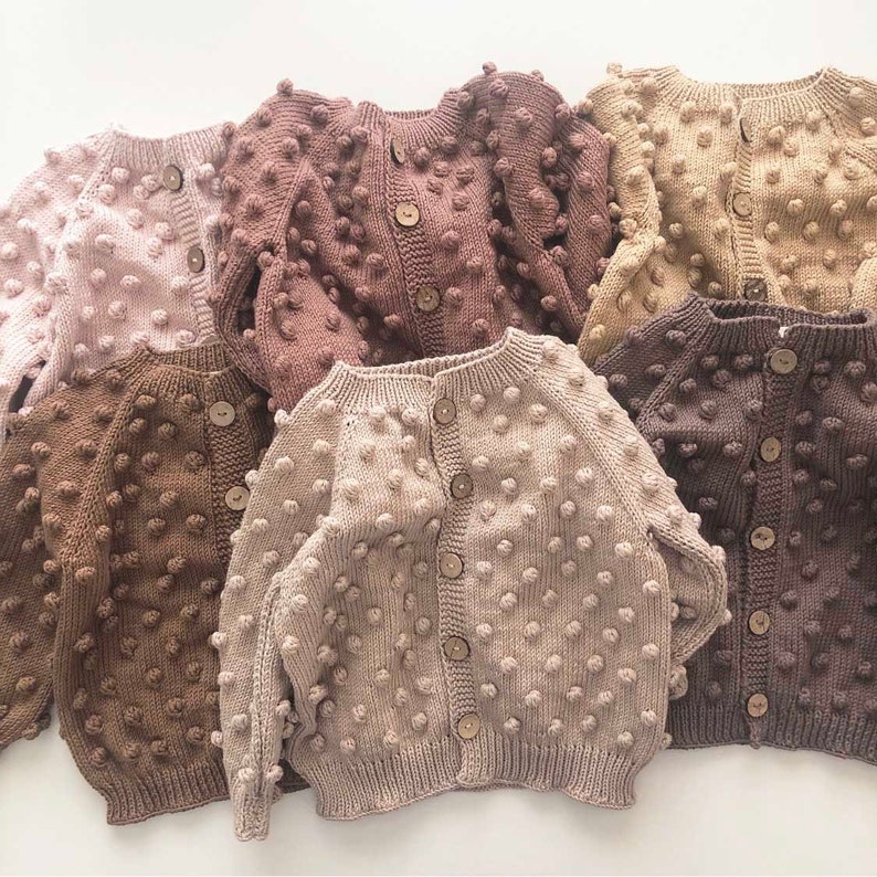 Hand Knitted Baby Cardigan Popcorn Cardigan Handmade Baby Sweater 100% Organic Cotton Natural, Ethically made, Various colors image 8