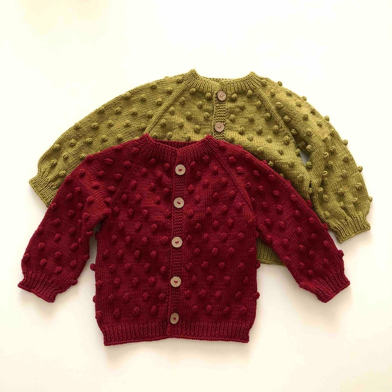 Hand Knitted Baby Cardigan Popcorn Cardigan Handmade Baby Sweater 100% Organic Cotton Natural, Ethically made, select colors image 10