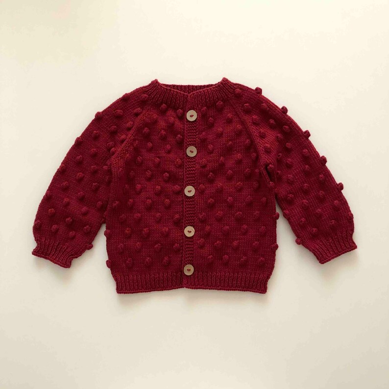 Hand Knitted Baby Cardigan Popcorn Cardigan Handmade Baby Sweater 100% Organic Cotton Natural, Ethically made, select colors image 8