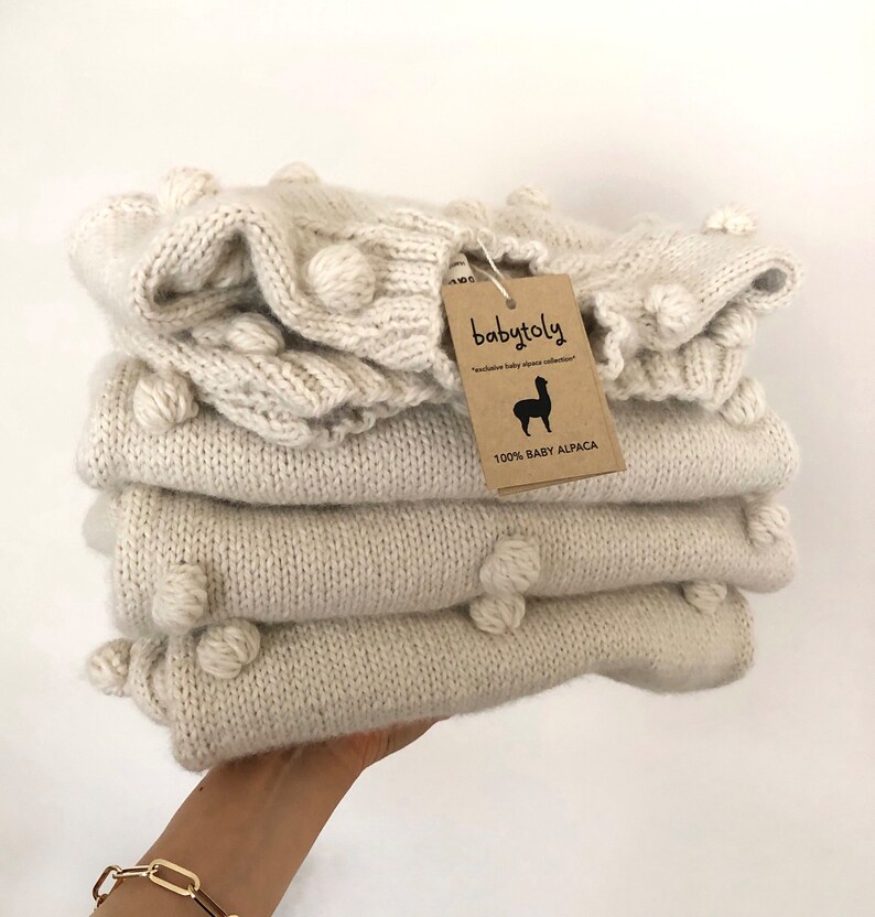 Hand Knitted Baby Alpaca Popcorn Sweater Handmade Alpaca Popcorn Sweater, 100% Baby Alpaca Ethically made, Earth colors, natural-oatmeal image 7