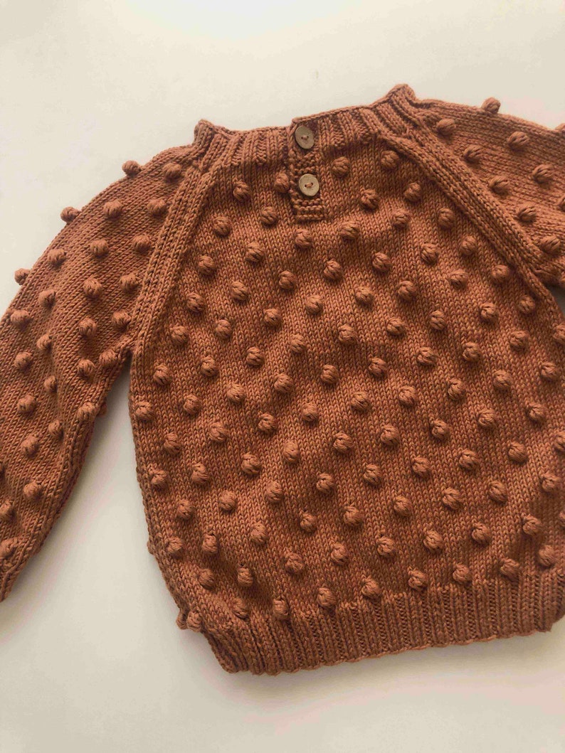 Hand Knitted Popcorn Sweater Handmade Popcorn Pullover 100% Organic Cotton Organic, Ethically made, Natural colors image 8