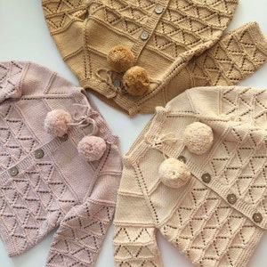 Hand Knitted Baby Cardigan - Handmade Baby Cardigan - 100% Organic Cotton - Organic, Natural colors
