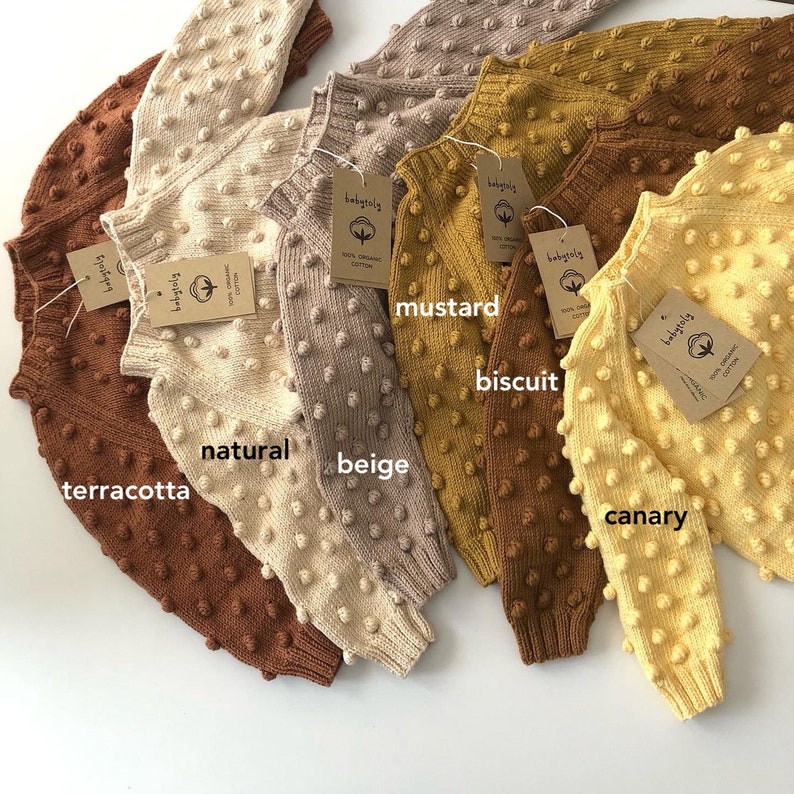 Hand Knitted Popcorn Sweater Handmade Popcorn Pullover 100% Organic Cotton Organic, Ethically made, Natural Earth colors image 3
