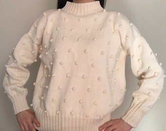 ADULT Handmade Popcorn Sweater - 100% Organic Cotton - Natural, Ethically made, Natural colors - sustainably handmade