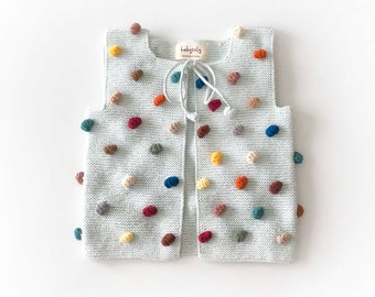 Hand Knitted Baby / Kids Vest - Popcorn Vest - Handmade Kids Knitwear - 100% Organic Cotton - Natural, Ethically made, Various colors