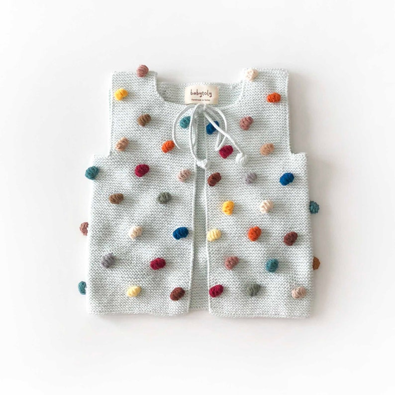 Hand Knitted Baby / Kids Vest Popcorn Vest Handmade Kids Knitwear 100% Organic Cotton Natural, Ethically made, Various colors image 6