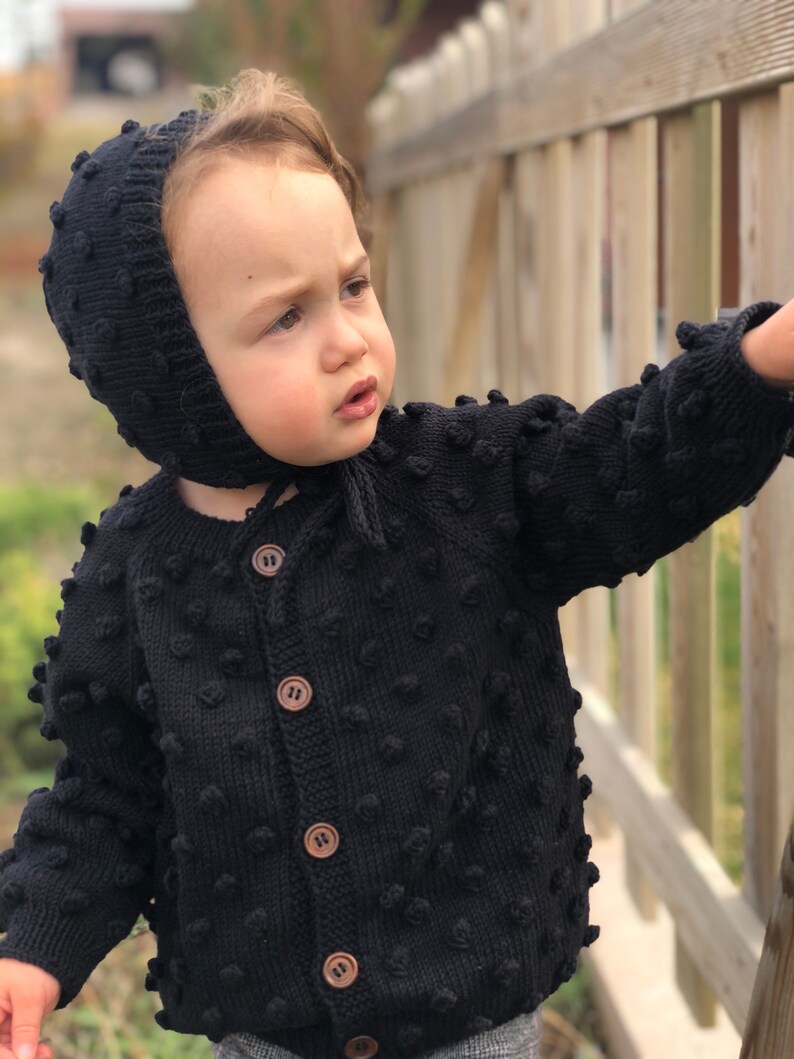 Hand Knitted Baby Cardigan Popcorn Cardigan Handmade Baby Sweater 100% Organic Cotton Natural, Ethically made, select colors image 6