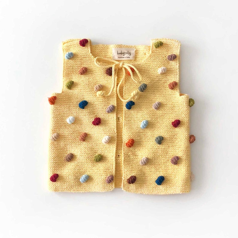 Hand Knitted Baby / Kids Vest Popcorn Vest Handmade Kids Knitwear 100% Organic Cotton Natural, Ethically made, Various colors image 4