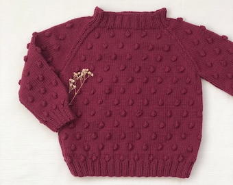 Hand Knitted Popcorn Sweater - Handmade Popcorn Pullover - 100% Organic Cotton - Organic, Ethically made, Mulberry color