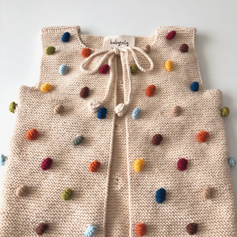 Hand Knitted Baby / Kids Vest Popcorn Vest Handmade Kids Knitwear 100% Organic Cotton Natural, Ethically made, Various colors image 7