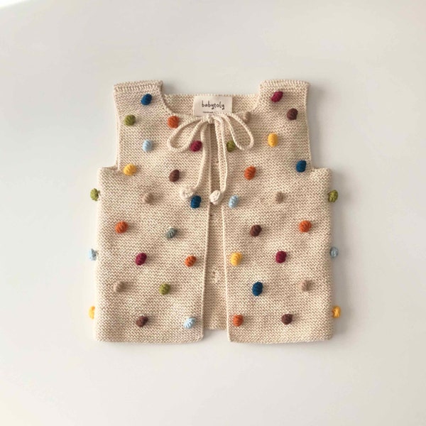 Handgestrickte Baby / Kinder Weste - Popcorn Weste - Handgemachte Kinder Strickwaren - 100% Bio Baumwolle - Natürlich, Ethisch hergestellt, Verschiedene Farben