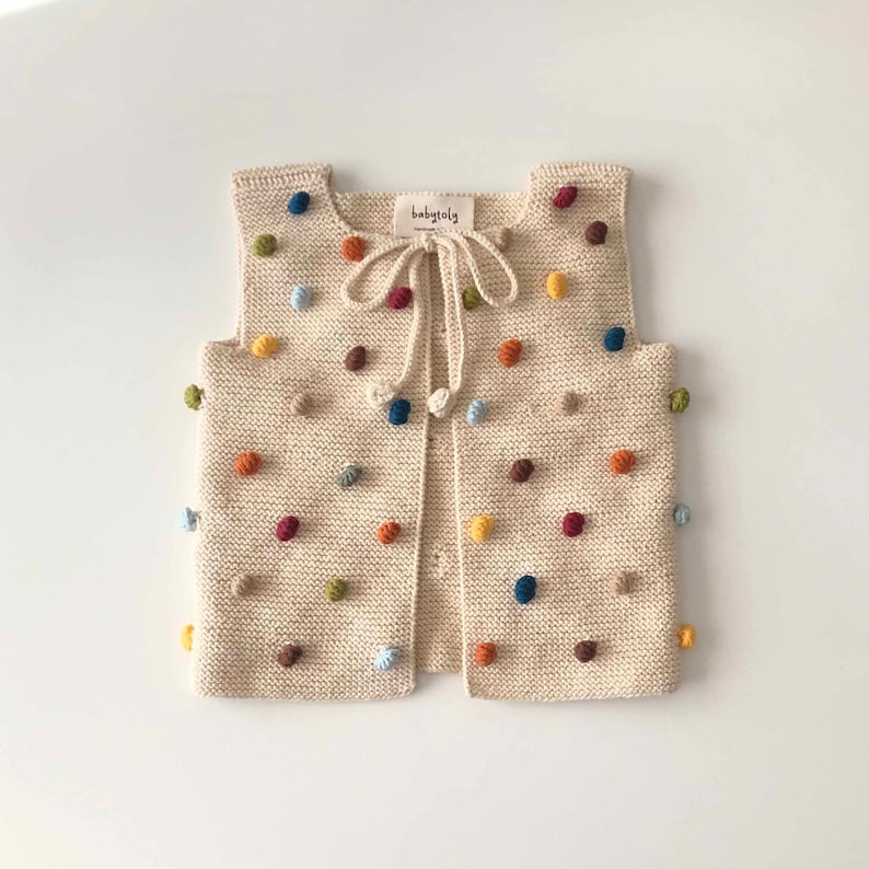 Hand Knitted Baby / Kids Vest Popcorn Vest Handmade Kids Knitwear 100% Organic Cotton Natural, Ethically made, Various colors image 1