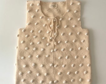 ADULT Handmade Popcorn Vest - 100% Organic Cotton - Natural colors - Ethically and sustainably handmade, natural with snow popcorns