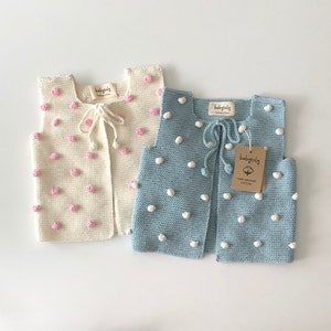Hand Knitted Baby / Kids Vest - Popcorn Vest - Handmade Kids Knitwear - 100% Organic Cotton - Natural, Ethically made, Various colors