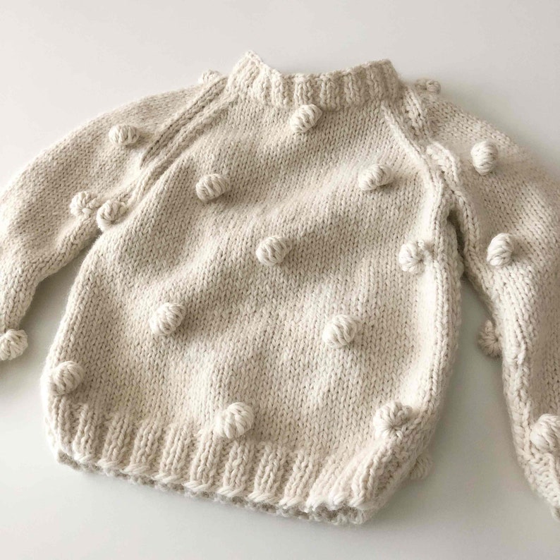 Hand Knitted Baby Alpaca Popcorn Sweater Handmade Alpaca Popcorn Sweater, 100% Baby Alpaca Ethically made, Earth colors, natural-oatmeal image 2