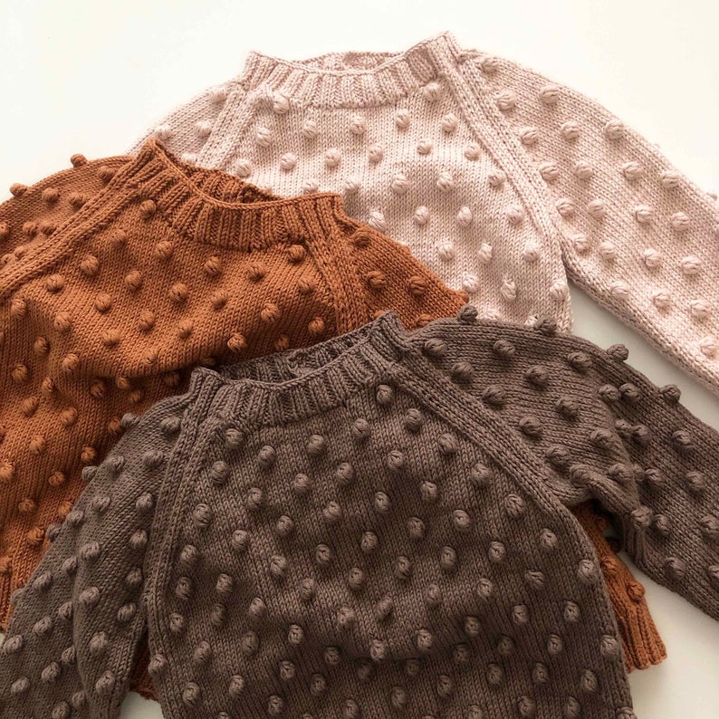 Hand Knitted Popcorn Sweater Handmade Popcorn Pullover 100% Organic Cotton Organic, Ethically made, Natural colors image 2