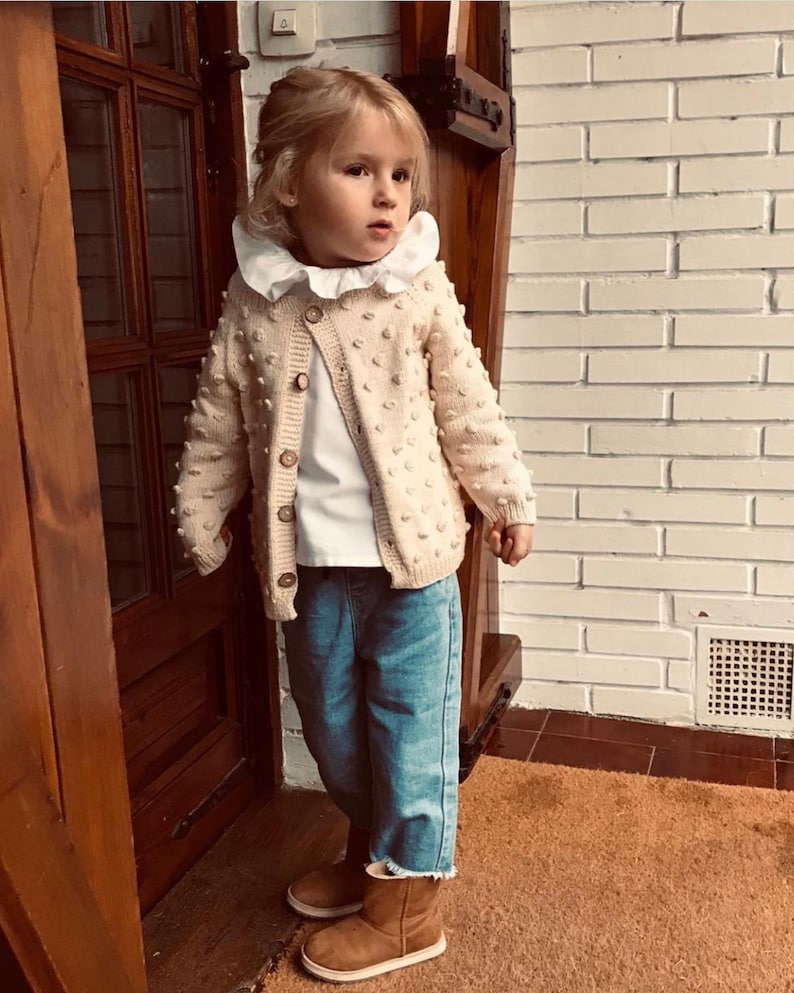 Hand Knitted Baby Cardigan Popcorn Cardigan Handmade Baby Sweater 100% Organic Cotton Natural, Ethically made, Various colors image 3