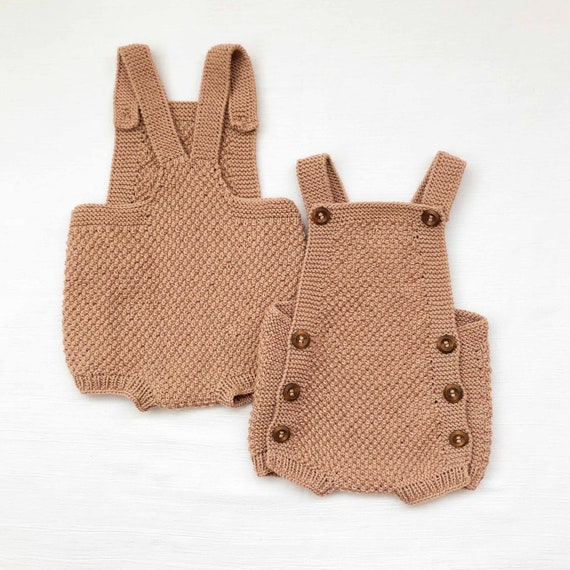 手編みベビーロンパース、100%オーガニックコットン、ハンドメイド 