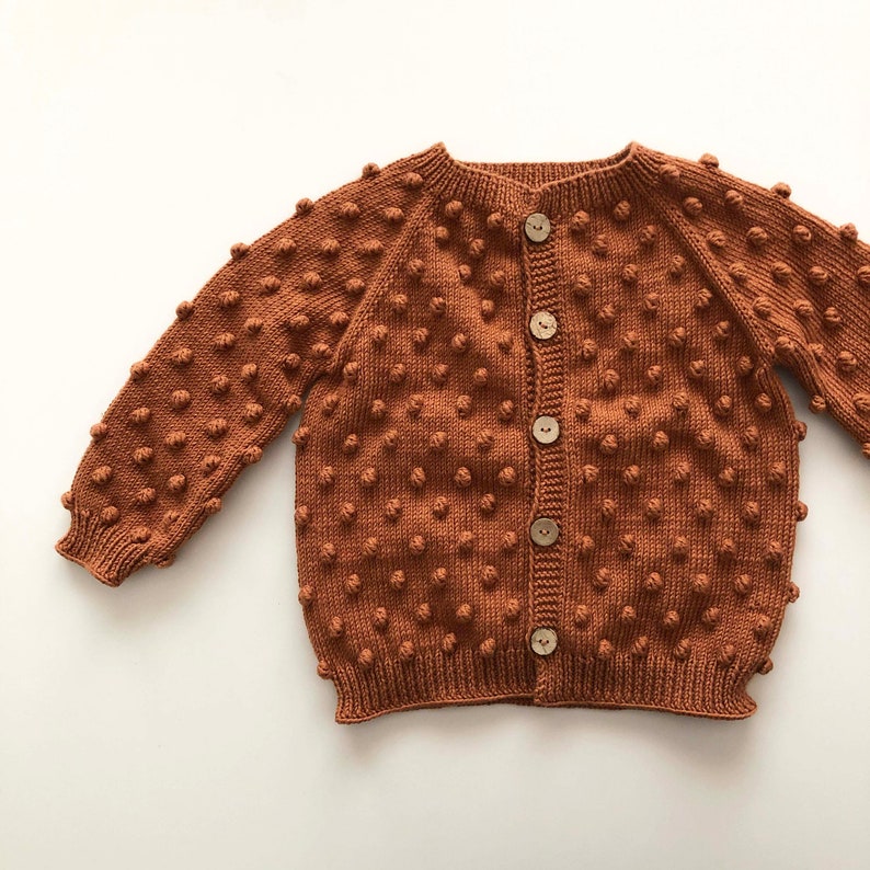 Hand Knitted Baby Cardigan Popcorn Cardigan Handmade Baby Sweater 100% Organic Cotton Natural, Ethically made, Various colors image 5