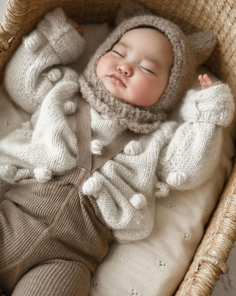 Hand Knitted Baby Alpaca Popcorn Sweater Handmade Alpaca Popcorn Sweater, 100% Baby Alpaca Ethically made, Earth colors, natural-oatmeal image 8
