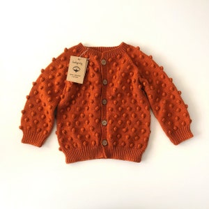 Hand Knitted Baby Cardigan - Popcorn Cardigan - Handmade Baby Sweater - 100% Organic Cotton - Natural, Ethically made, select colors