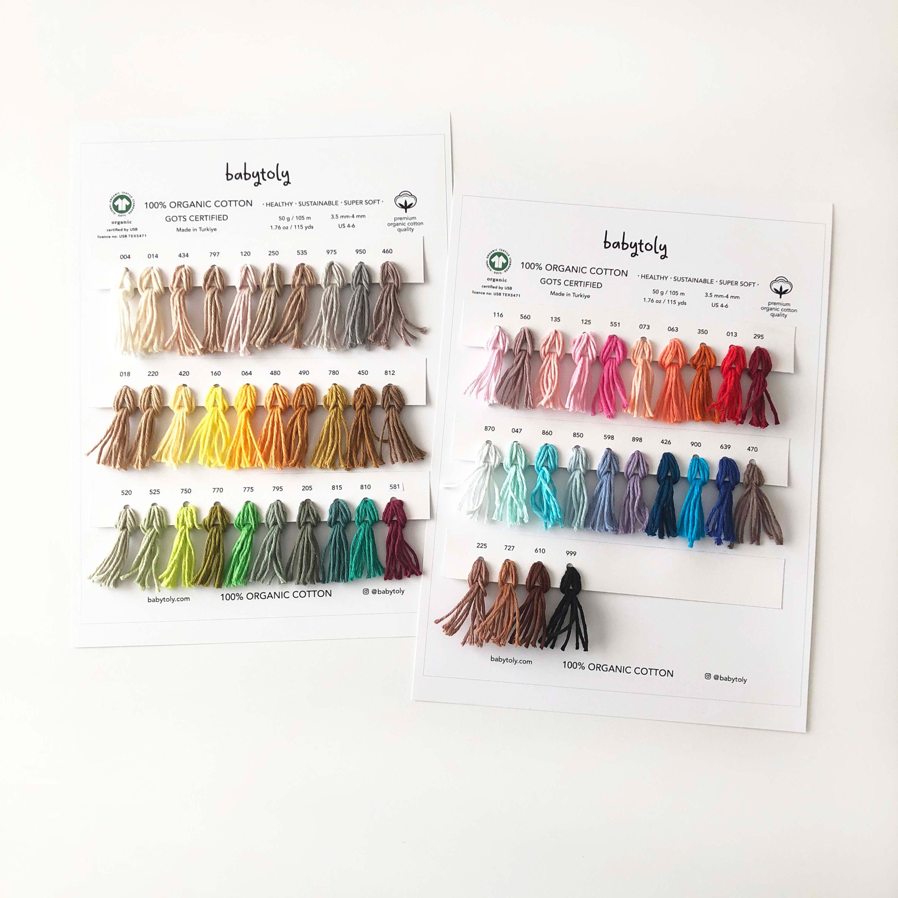 Babytoly Organic Cotton Yarn Sample Color Card, Super Soft GOTS 