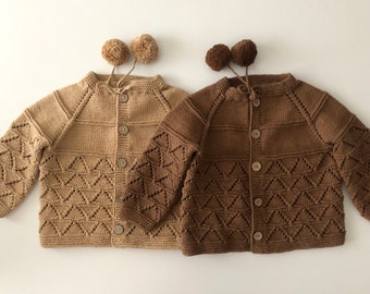 Hand Knitted Baby Cardigan - Handmade Baby Cardigan - 100% Organic Cotton - Organic, Natural, Ethically made, Natural color