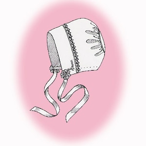 Könnte beinhalten: Ein weißer Hut mit floralem Design und Schleifenbändern, vor einem rosa Hintergrund. Der Hut hat eine detaillierte Spitzentrimmung und zarte florale Akzente, die eine Vintage-Ästhetik erzeugen. Die Illustration ist im Feder- und Tintenstil gehalten.