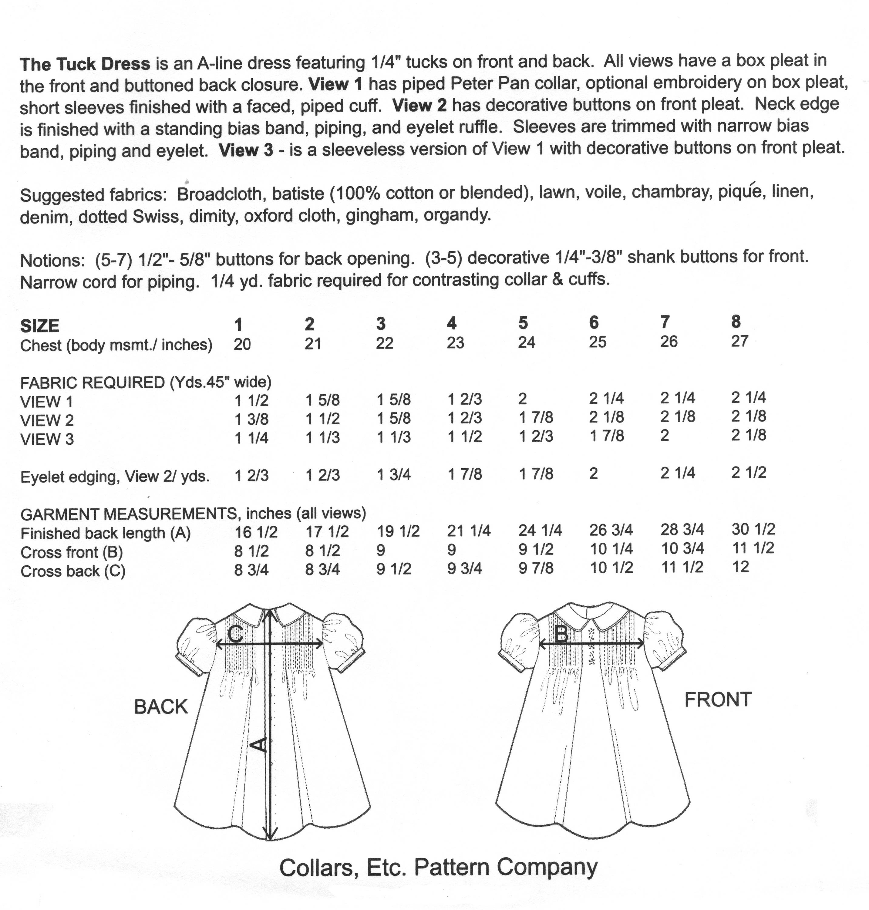 The Tuck Dress sewing pattern by Trudy Horne/Collars Etc. Etsy