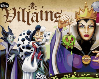 Fairy Tale Villains Cross Stitch Pattern | Maleficent, Cruella, Evil Queen Cross Stitch | Solid DMC Colors | Printable PDF Download Chart